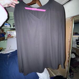Women's Black V-Neck Long Sleeve Blouse